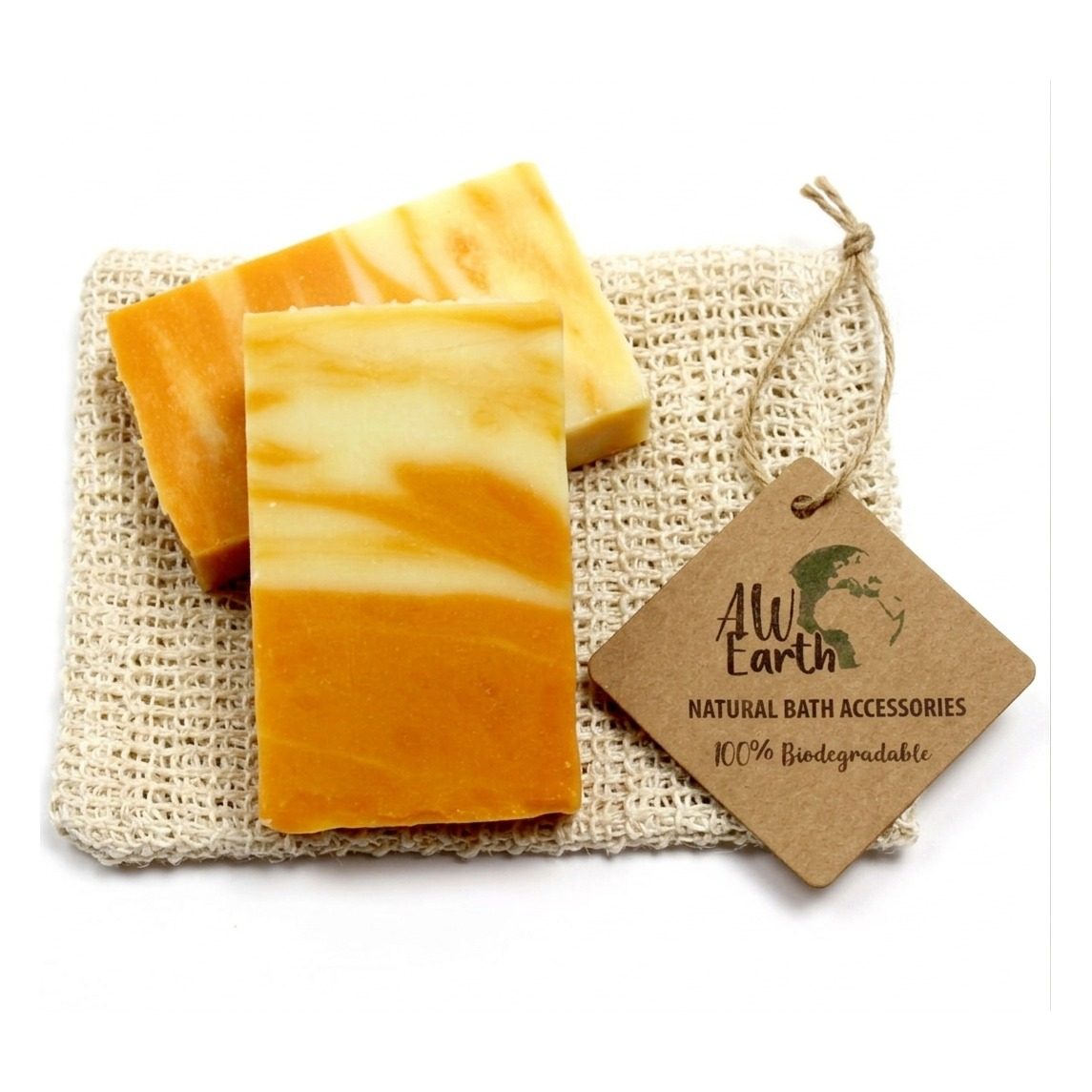 Washed Jute Soap Bag and Orange Olive Oil Soap - 25g
